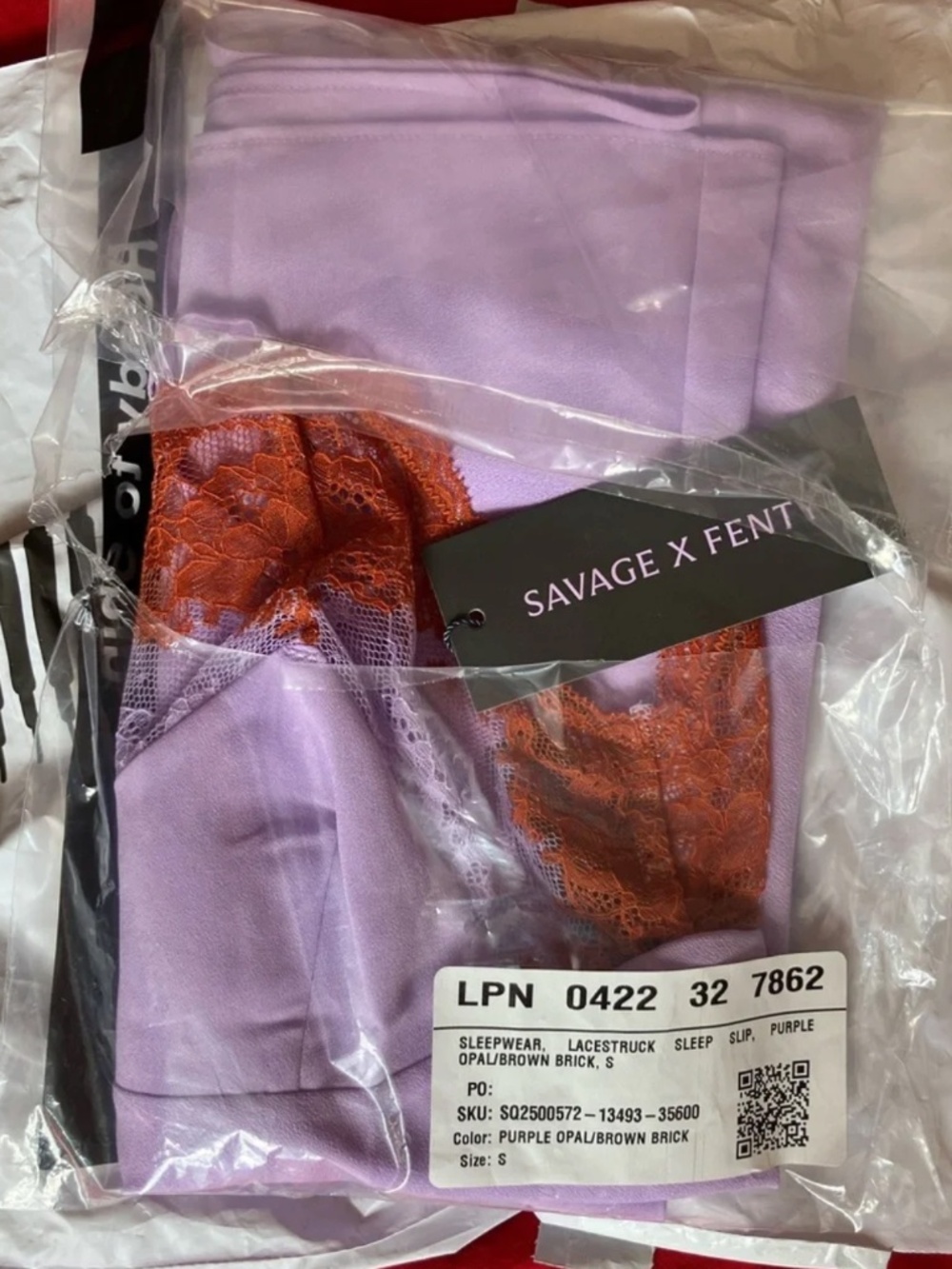 •Savage X Fenty• Lilac Slip Dress with Orange Lace - Picture 4 of 4